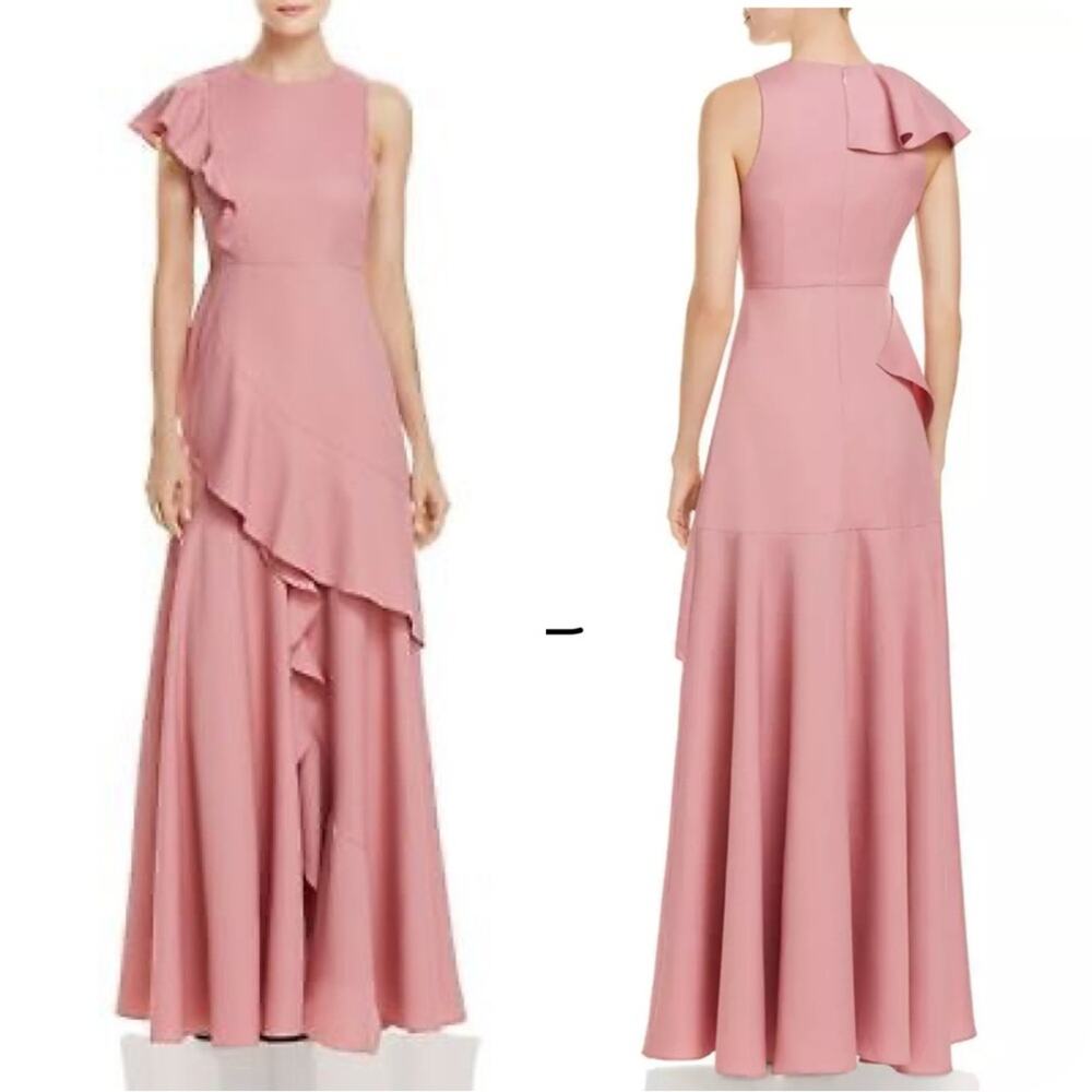 Aqua Small $368 Pink Asymmetric Ruffle Cap-Sleeve A-Line Gown Dress